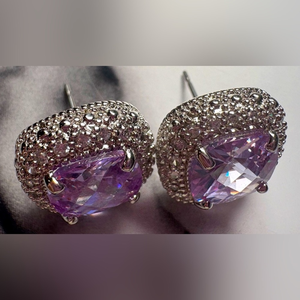 Elegant Purple Crystal CZ Stud Earrings